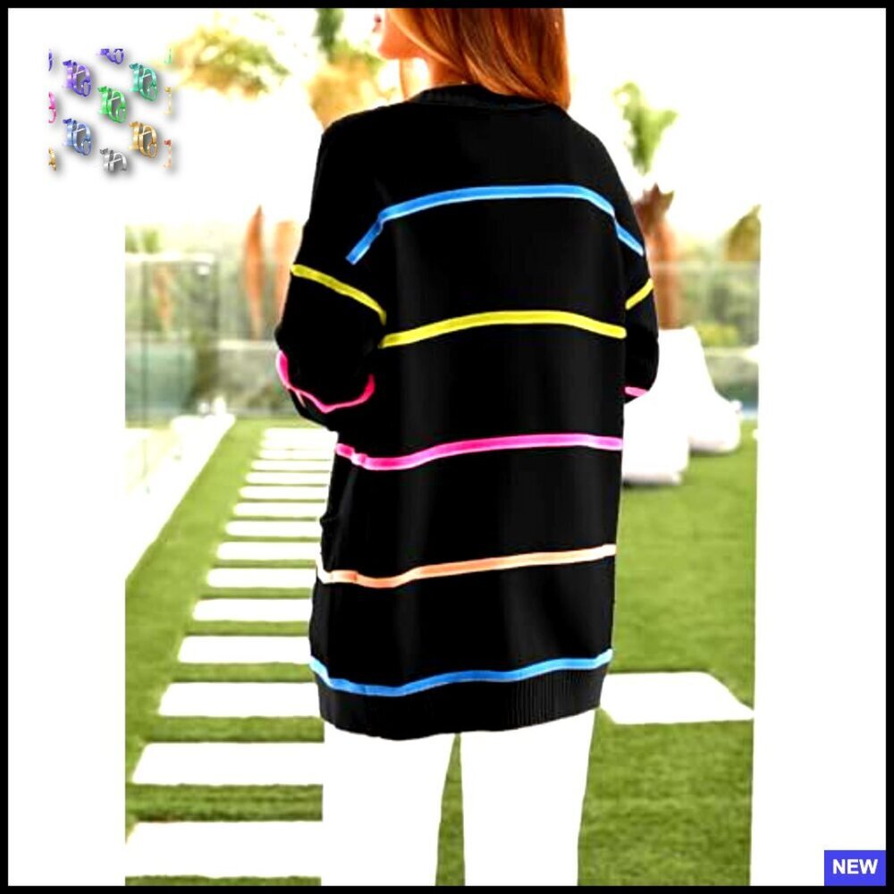 Lightweight Striped Cardigan Open Front Loose Fit Knit Sweater Casual Chic - Picture 4 of 7
